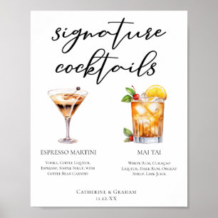 Espresso Martini Mai Tai Cocktails Wedding Menu Poster