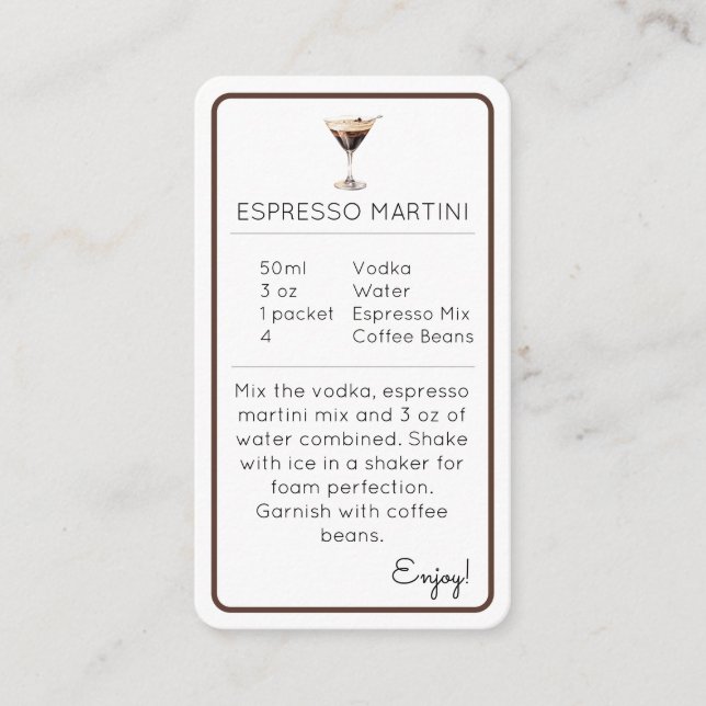 Espresso Martini Mini Cocktail Recipe Card (Front)