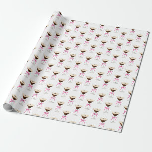 Espresso Martini Pink Bow Cocktail Pattern Wrapping Paper