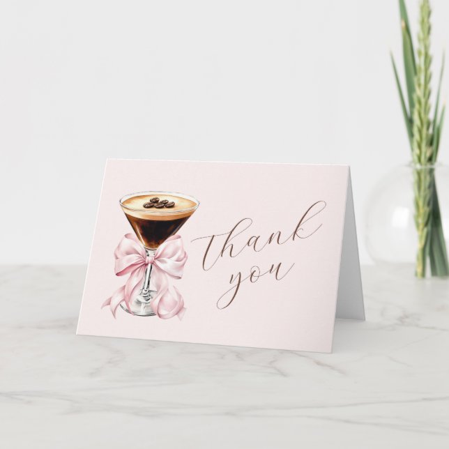 Espresso Martini Pink Coquette Bow Thank You Card (Front)
