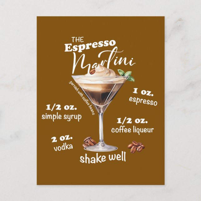 Espresso Martini Recipe Cocktail Illustration Postcard (Front)