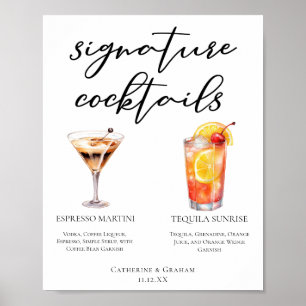 Espresso Martini Tequila Sunrise Cocktails Menu Poster