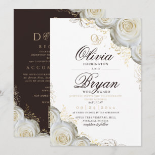 Espresso Modern Evening Romance Ivory Rose Wedding Invitation