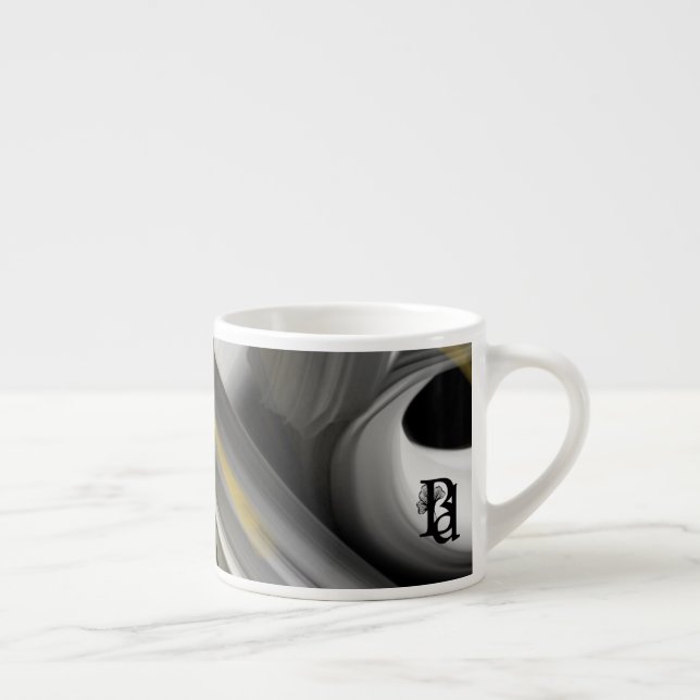 Espresso Mug Abstract Art Black White Gold (Right)