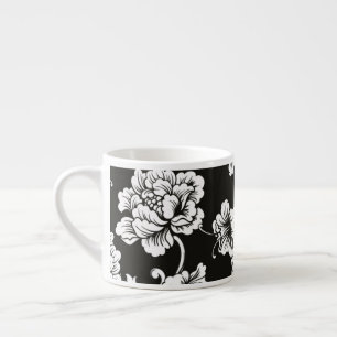 Espresso Mug-Black & White Floral Cup