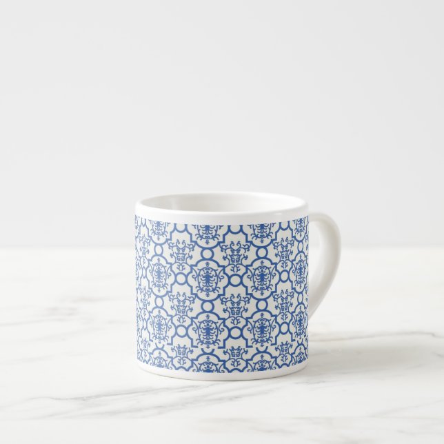 Espresso Mug-Blue Damask Espresso Cup (Front Right)