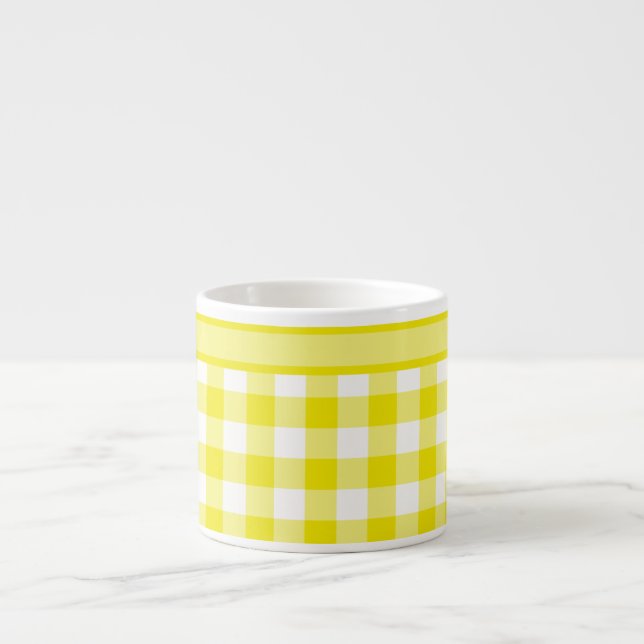 Espresso Mug, Lemon Yellow Check Gingham Espresso Cup (Front)