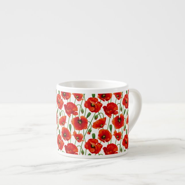 Espresso Mug-Red Poppies Espresso Cup (Front Right)