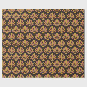 Espresso, Ochre and Rose Art Deco Teardrop Fan Wrapping Paper