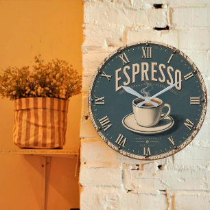 Espresso Vintage Farmhouse Coffee Bar Kitchen Large Clock