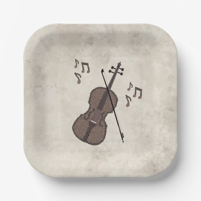 Espresso Violino-Violin created with coffee beans- Paper Plate (Front)