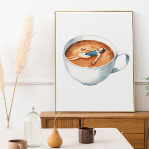 Espresso Woman Soak Watercolor Poster