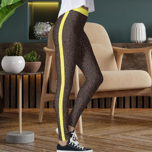 Espresso Yellow Sparkles Glitter Pattern Stripes  Leggings