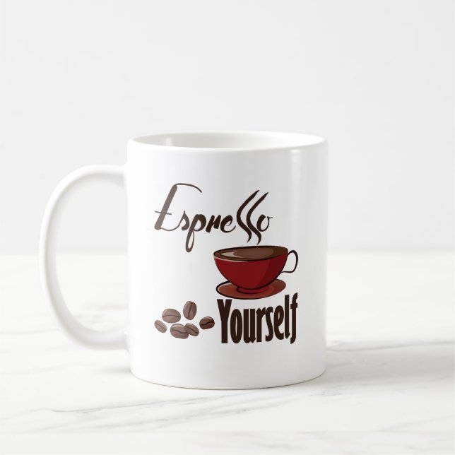 Espresso Yourself Coffee Pun Express Yourself Mug (Left)
