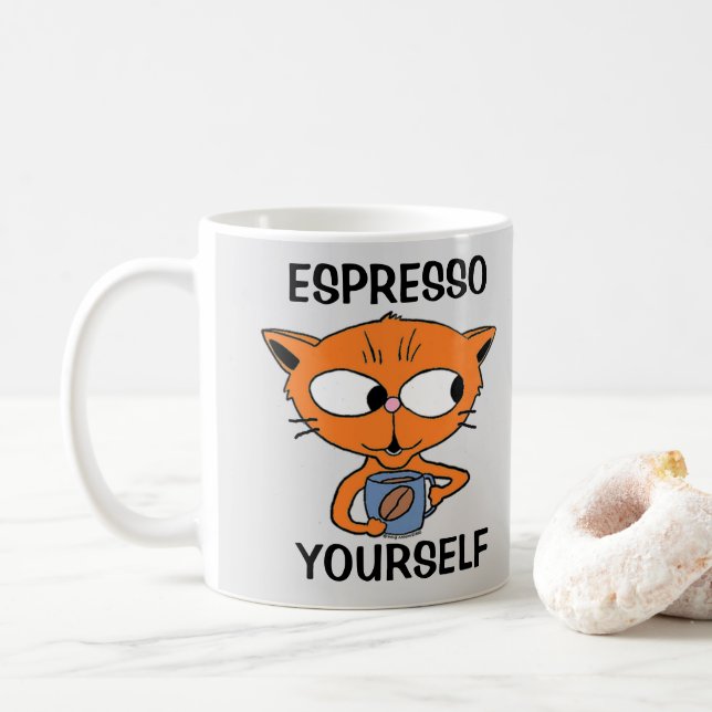 ESPRESSO YOURSELF Coffee Pun Humourous Coffee Mug (With Donut)