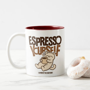 Espresso Yourself Cute Coffee Cat – Funny Caffeine Two-Tone Coffee Mug