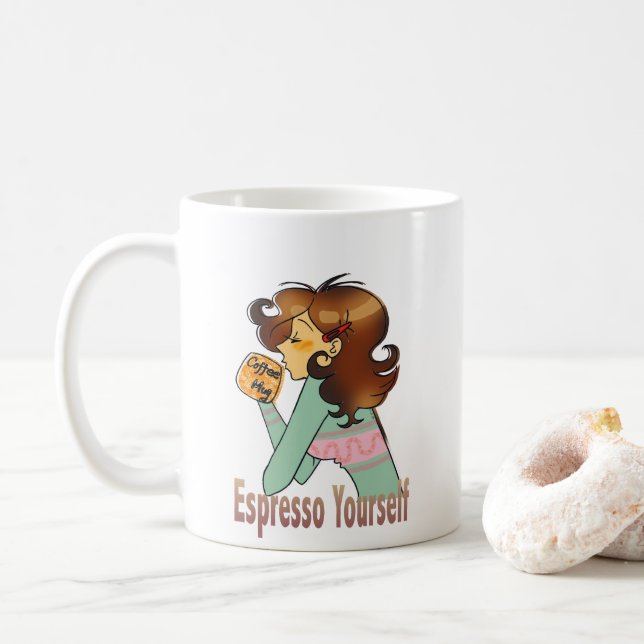Espresso Yourself Cute Coffee Design Mug (With Donut)