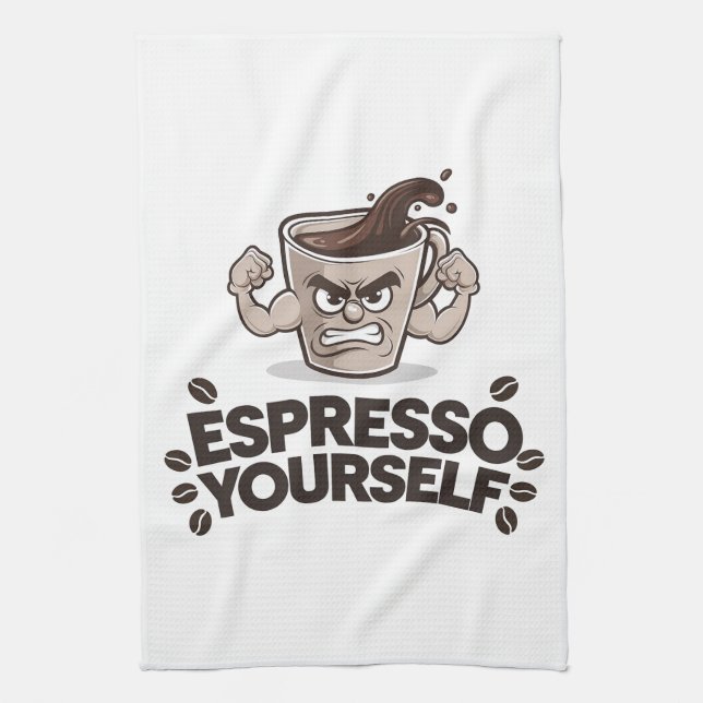 Espresso Yourself - Funny Coffee Lover Design Tea Towel (Vertical)