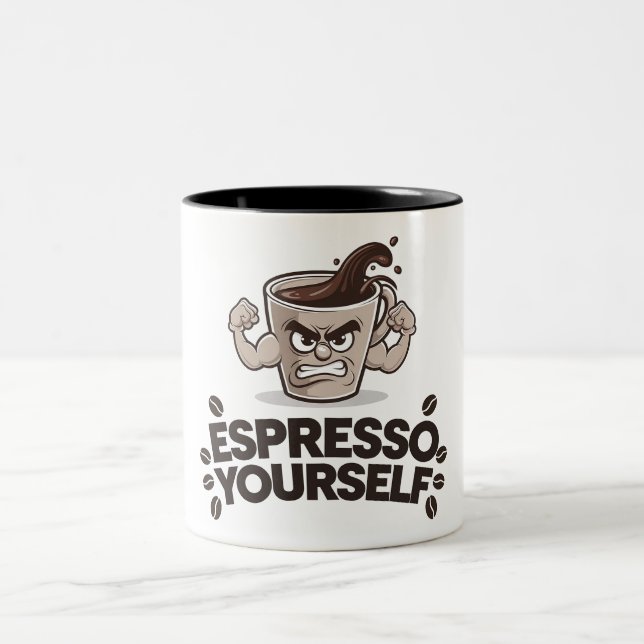 Espresso Yourself - Funny Coffee Lover Design Two-Tone Coffee Mug (Center)