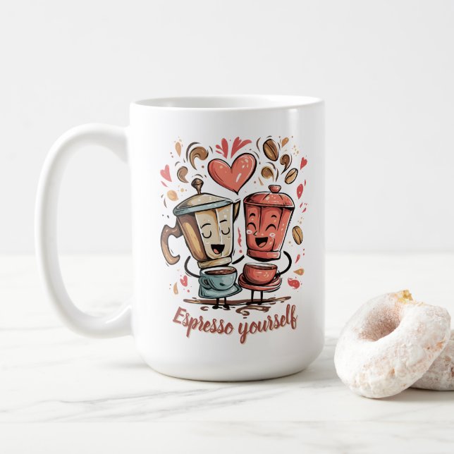 Espresso yourself funny coffee lover graphic art mug (With Donut)
