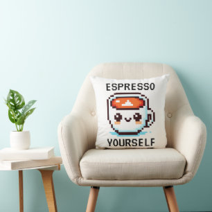 Espresso Yourself - Funny Pixel Art Coffee Design Cushion
