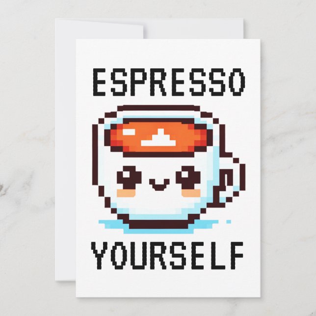 Espresso Yourself - Funny Pixel Art Coffee Design Holiday Card (Front)