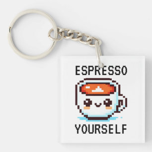Espresso Yourself - Funny Pixel Art Coffee Design Key Ring