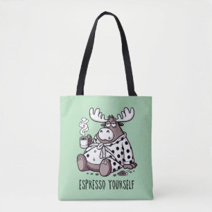 Espresso Yourself Funny Sleepy Moose Coffee Lover Tote Bag