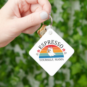 Espresso Yourself Mama - Retro Rainbow Ghost Key Ring