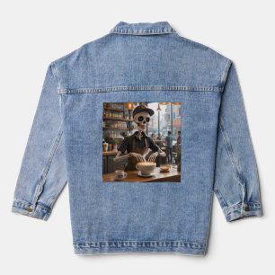 Espresso Yourself – Skeleton Coffee Shop Vibes Denim Jacket