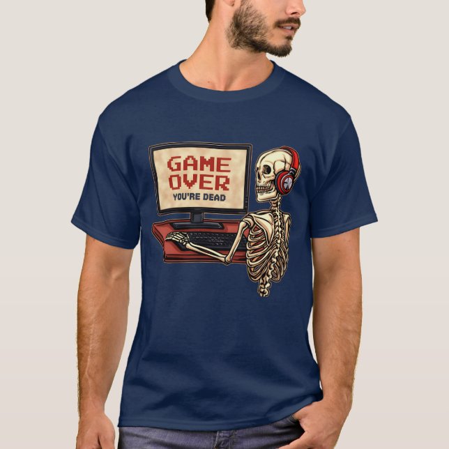 Esqueleto Gamer Game Over Gaming Arcade family T-Shirt (Front)