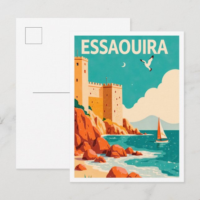 Essaouira Morocco Art Vintage Illustration Travel Postcard (Front/Back)