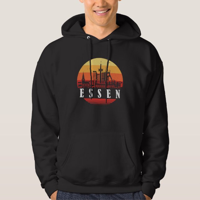 Essen Skyline Sunset in Retro Vintage Style Hoodie (Front)