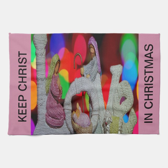 Essence of Christmas With Love of Nativity Scene Tea Towel (Horizontal)