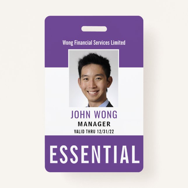 Essential Business Logo Employee Photo ID Badge (Front)