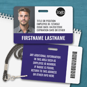 Essential Employee ID Photo, Bar Code, Logo, Issue Badge