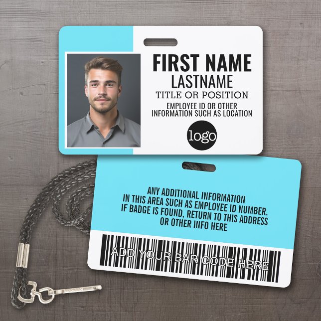 Essential Employee ID Photo, Bar Code, Logo, Name ID Badge (Custom Employee ID Badges - thick plastic with full color print)