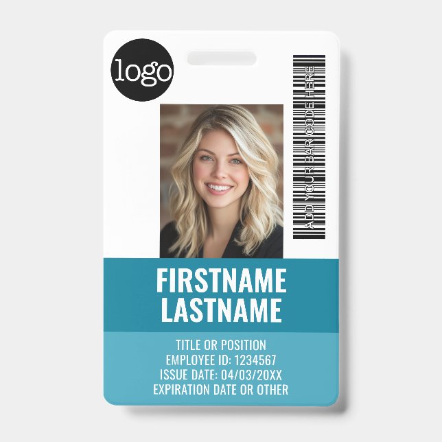 Essential Employee ID Photo, Bar Code, Logo, Title Badge (Front)