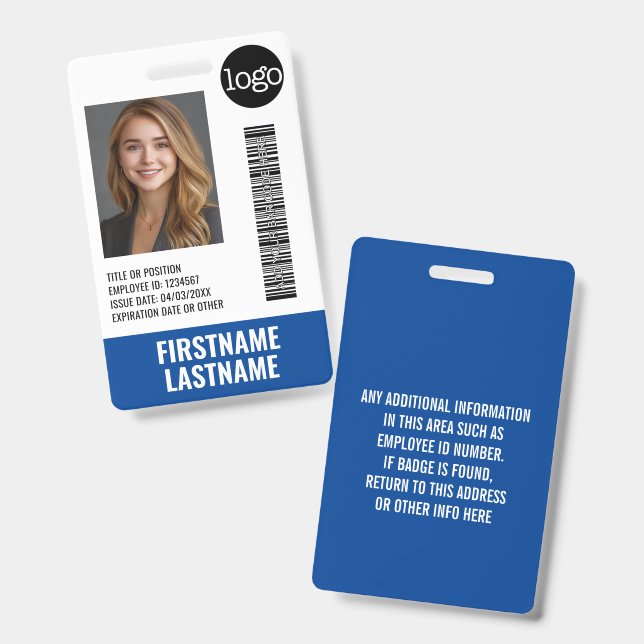 Essential Employee ID Photo, Bar Code, Logo, Title Badge (Front & Back)