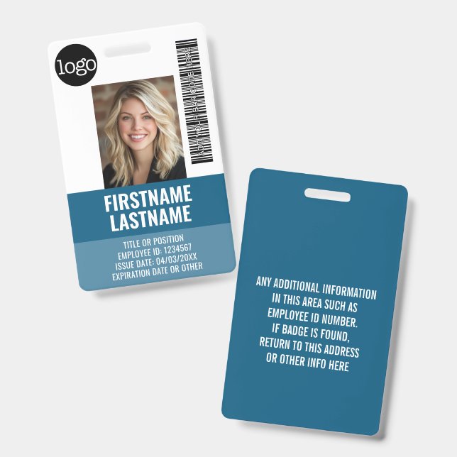 Essential Employee ID Photo, Bar Code, Logo, Title Badge (Front & Back)