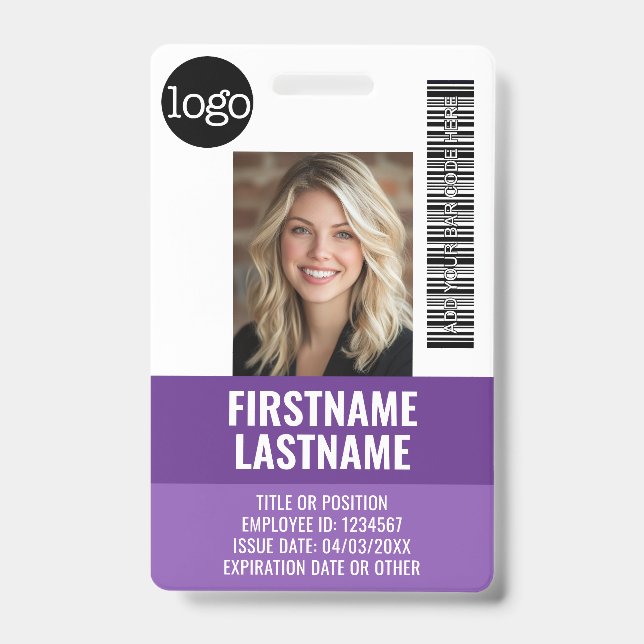 Essential Employee ID Photo, Bar Code, Logo, Title Badge (Front)