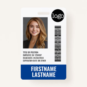 Essential Employee ID Photo, Bar Code, Logo, Title ID Badge