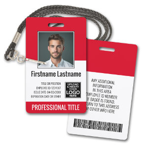 Essential Employee - Photo, Bar Code, Logo, Red ID Badge