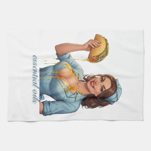 Essential Oils Funny Taco Illustration Girly Tea Towel