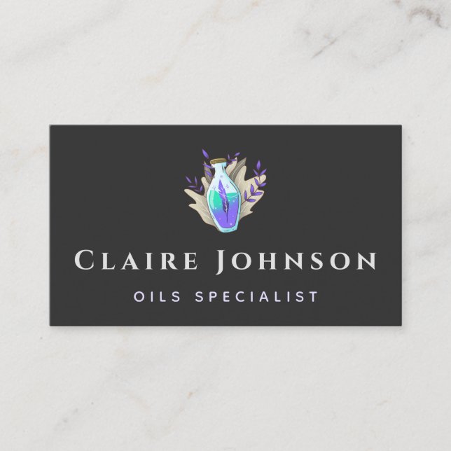 Essential Oils Specialist Purple Potion Leaf Plant Business Card (Front)