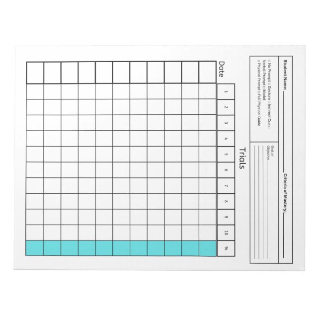 Essential SpEd Tool: Blank Data Sheet (Trials) Notepad (Front)
