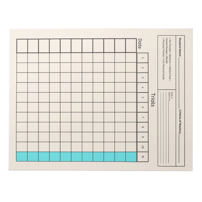 Essential SpEd Tool: Blank Data Sheet (Trials) Notepad (Front)