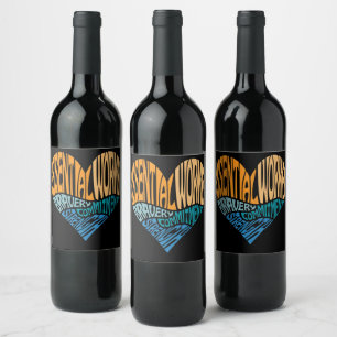 Essential Worker Heart Word Art Wine Label