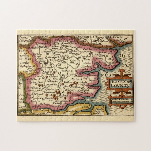 Essex County England Old Antiquarian Atlas Map Jigsaw Puzzle (Horizontal)
