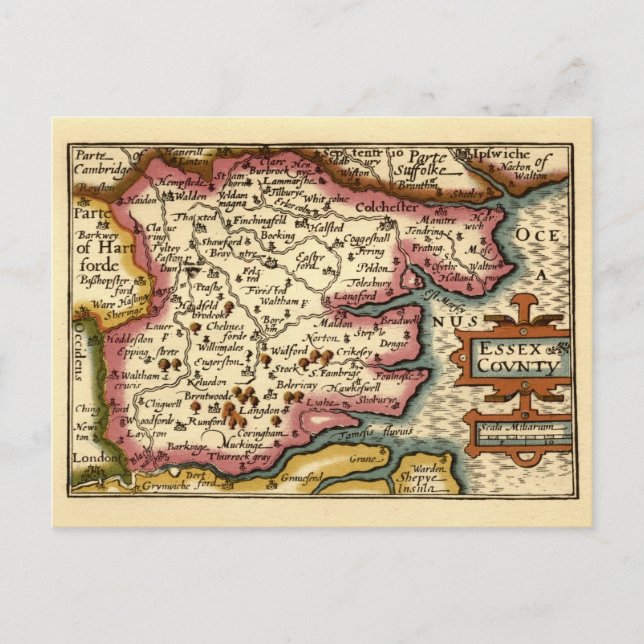 Essex County England Old Antiquarian Atlas Map Postcard (Front)